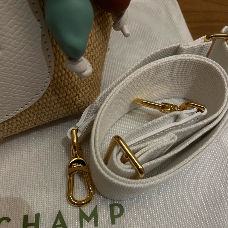 全新 LONGCHAMP 前口袋編織寬背帶串珠兩用提籃包-3