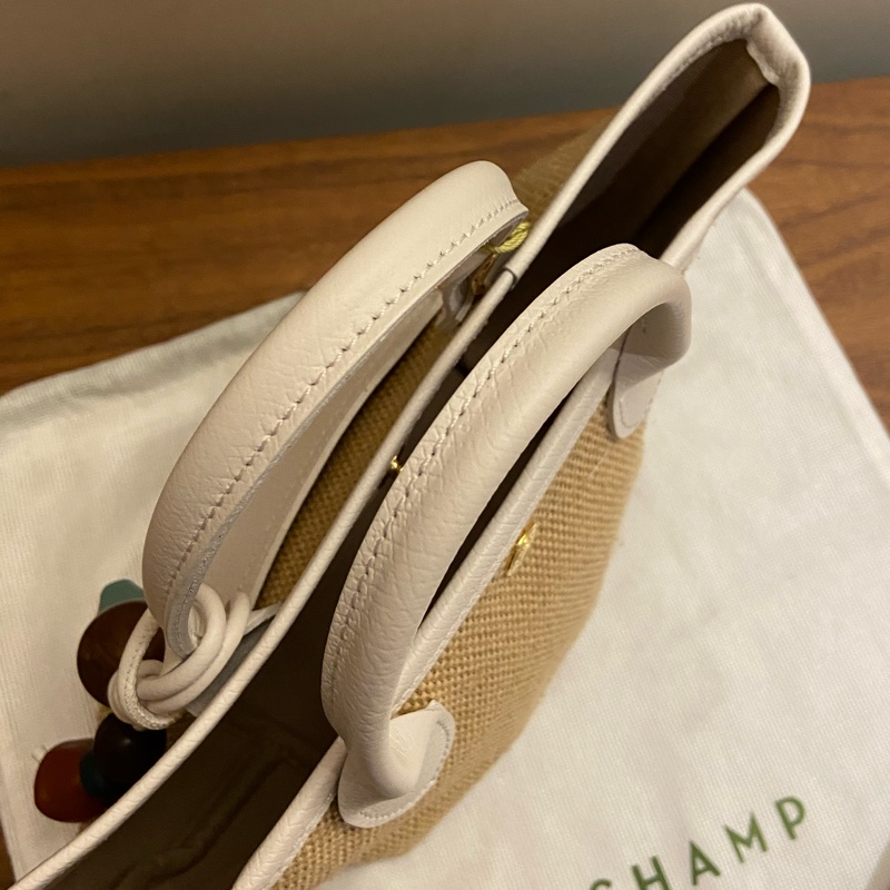 全新 LONGCHAMP 前口袋編織寬背帶串珠兩用提籃包-5