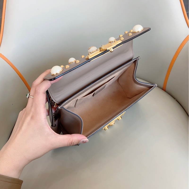 Gucci古馳月光寶盒小號奶茶色珍珠包拼老花鏈條包 正品保真-6