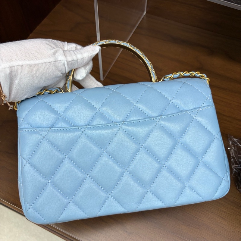 Chanel 香奈兒編織手柄cf小號 淡藍色金扣 芯片款 閒置新✨-8