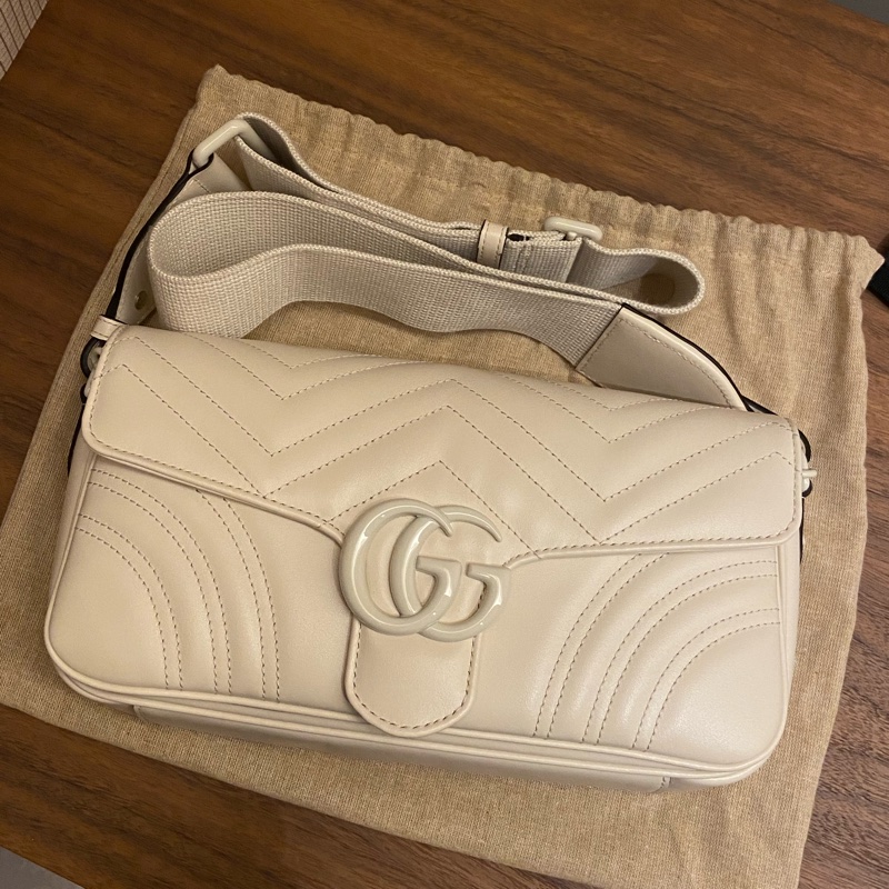 GUCCI marmont 白色馬蒙法棍包 附鏈條背帶兩用款-0