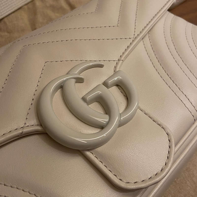 GUCCI marmont 白色馬蒙法棍包 附鏈條背帶兩用款-2