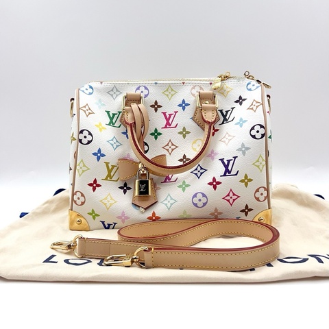 LV白三彩speedy25 村上隆限定 手提包斜挎包