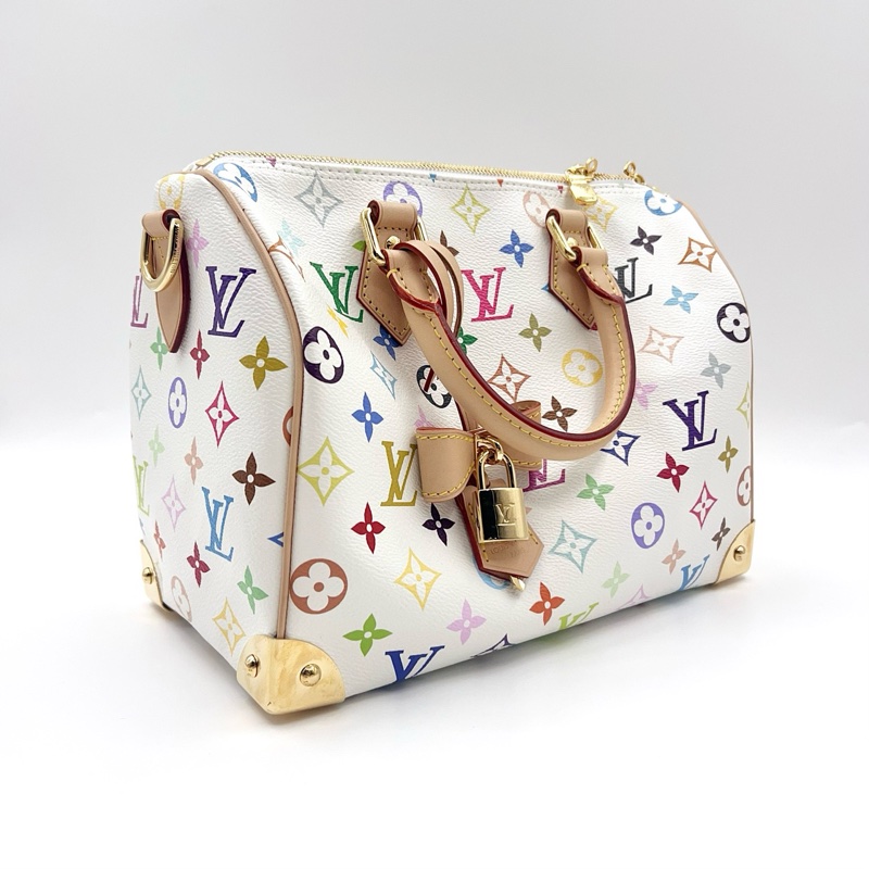 LV白三彩speedy25 村上隆限定 手提包斜挎包-3