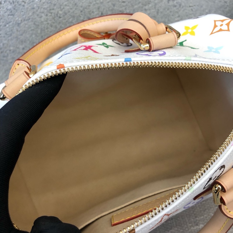 LV白三彩speedy25 村上隆限定 手提包斜挎包-5