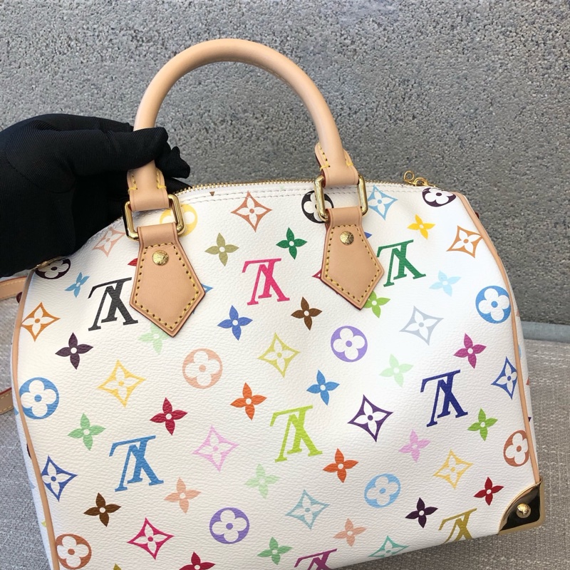 LV白三彩speedy25 村上隆限定 手提包斜挎包-7