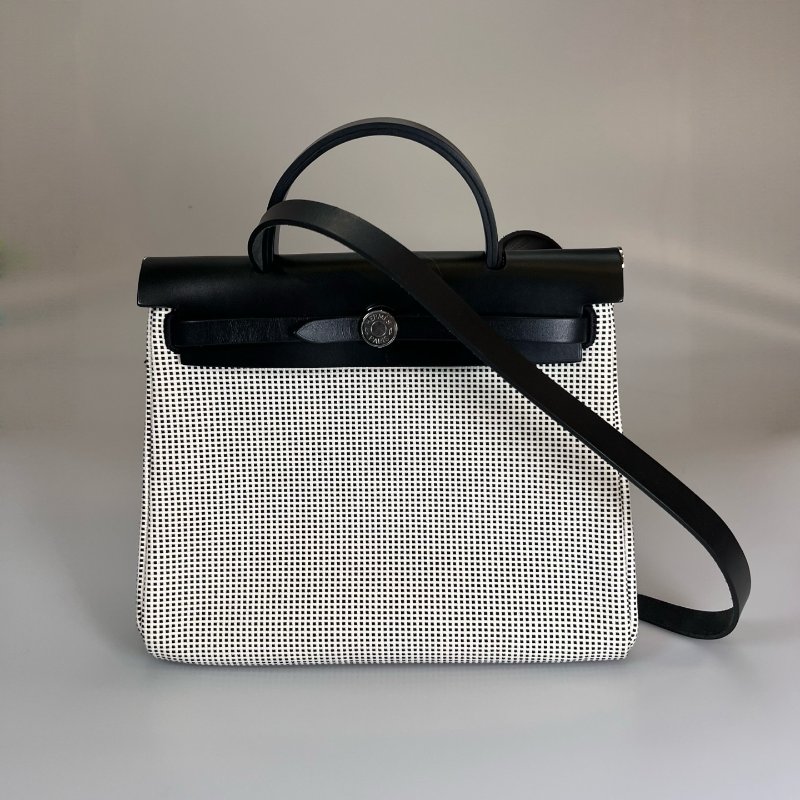 HERMES Z刻 帆布拚黑色 HERBAG 31包-0