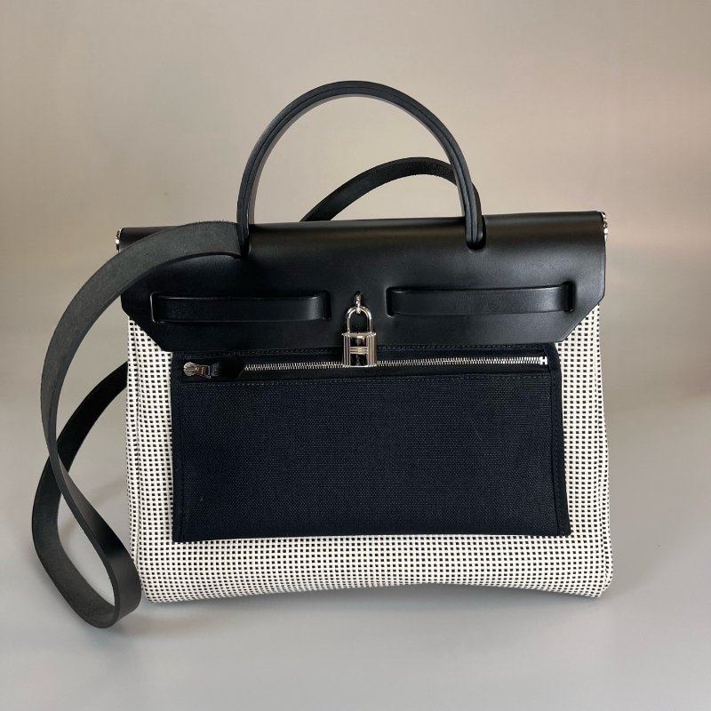 HERMES Z刻 帆布拚黑色 HERBAG 31包-1