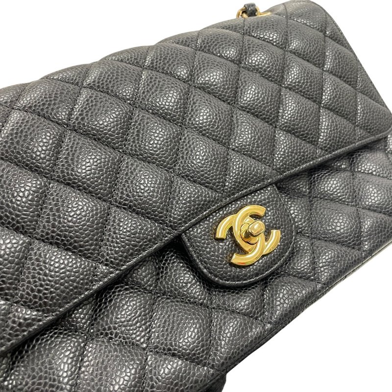 CHANEL 香奈兒 MATELASSE CF25 肩背包 荔枝牛皮 黑色 金釦-10