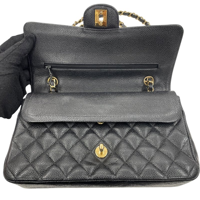 CHANEL 香奈兒 MATELASSE CF25 肩背包 荔枝牛皮 黑色 金釦-11
