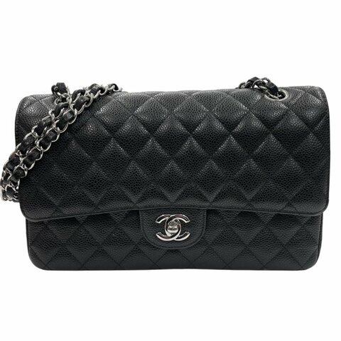 CHANEL 香奈兒 MATELASSE CF25 肩背包 荔枝牛皮 黑色 銀釦