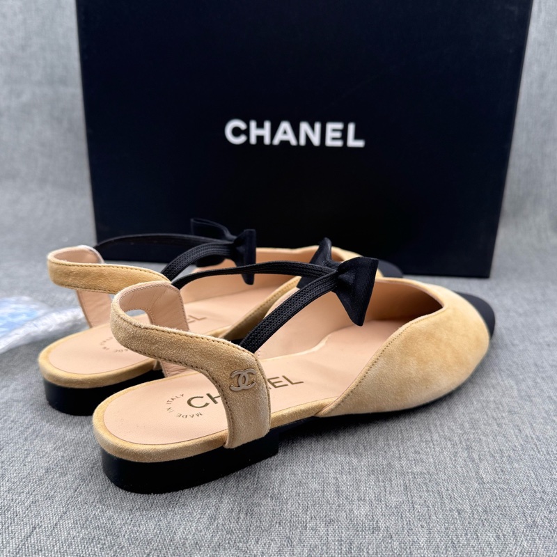 僅穿一次99新Chanel香奈兒 麂皮綁帶蝴蝶結尖頭平底鞋 37.5碼-1
