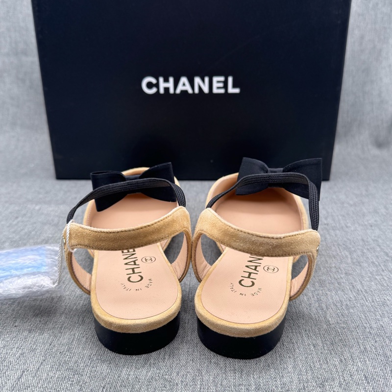 僅穿一次99新Chanel香奈兒 麂皮綁帶蝴蝶結尖頭平底鞋 37.5碼-2