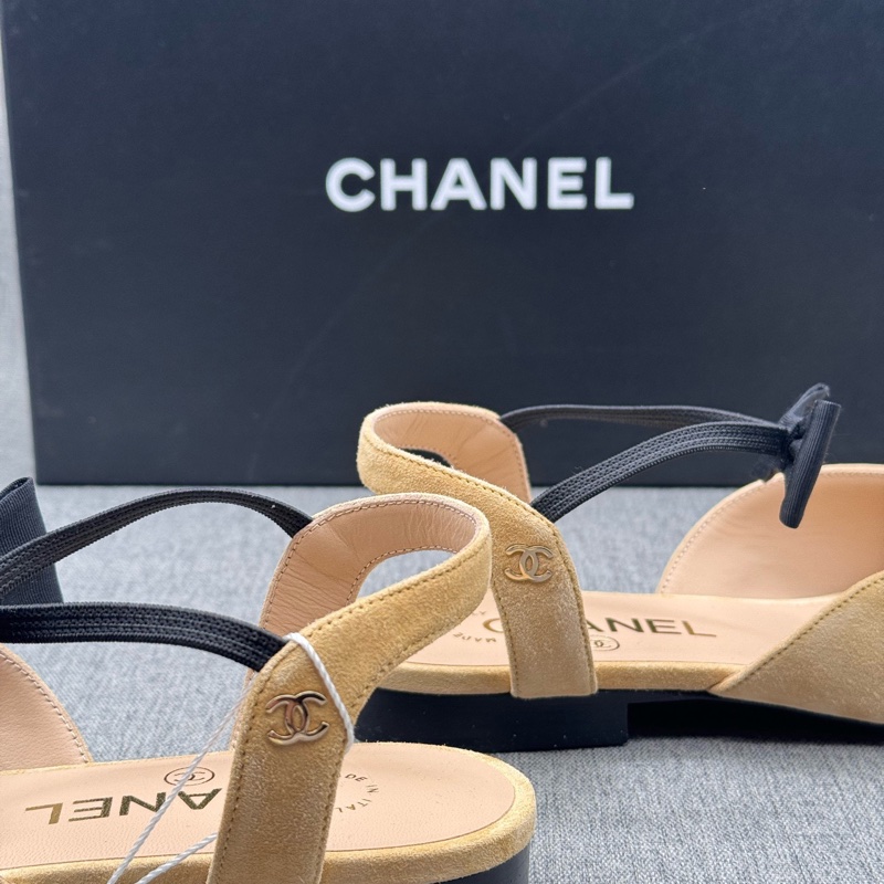 僅穿一次99新Chanel香奈兒 麂皮綁帶蝴蝶結尖頭平底鞋 37.5碼-3