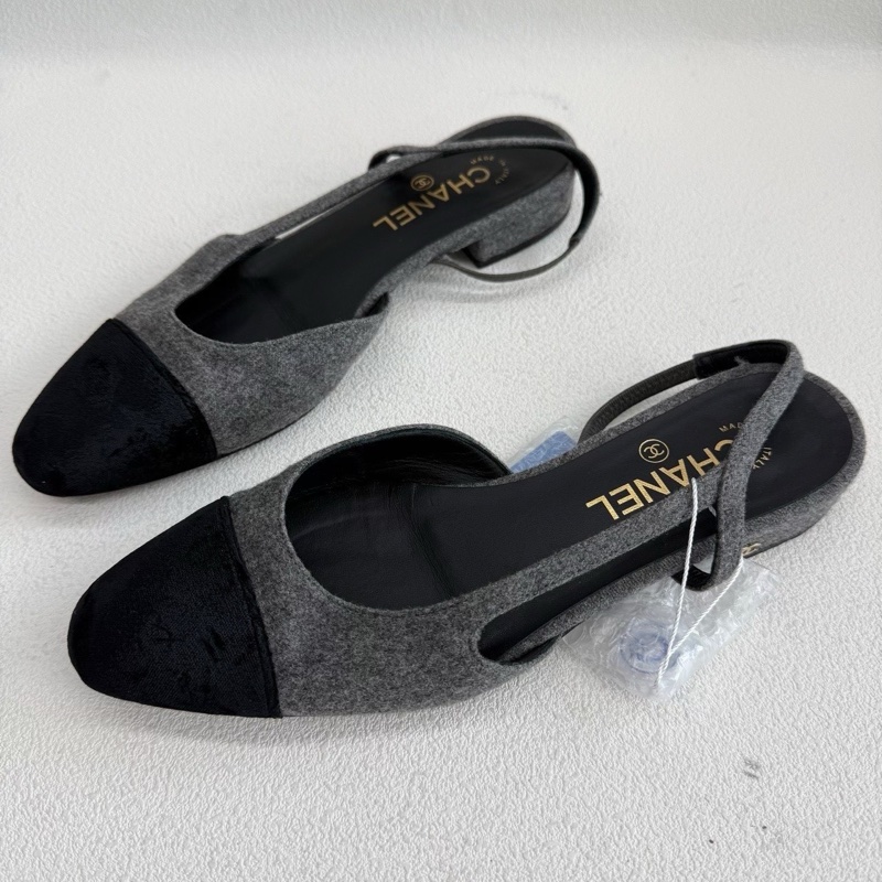 Chanel香奈兒平底Slingback 黑色拼灰色38.5碼-0
