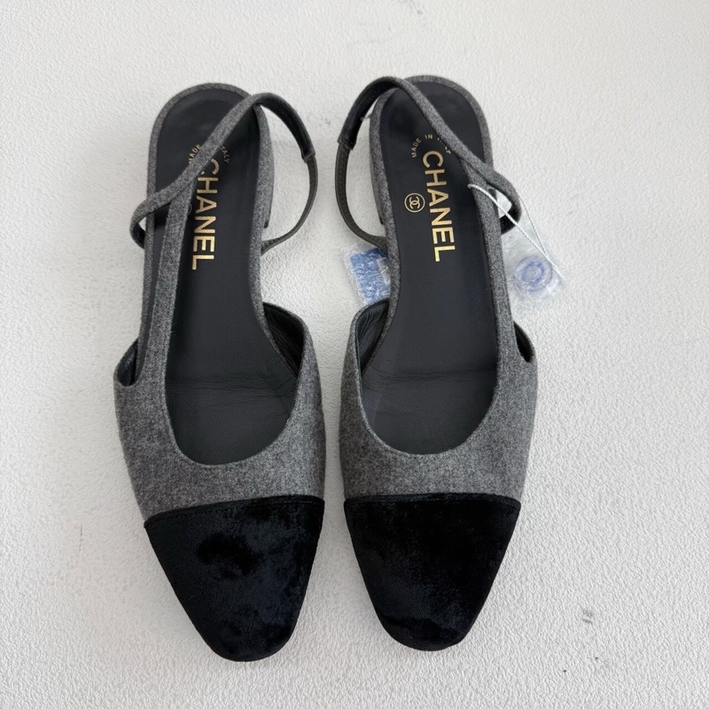 Chanel香奈兒平底Slingback 黑色拼灰色38.5碼-1