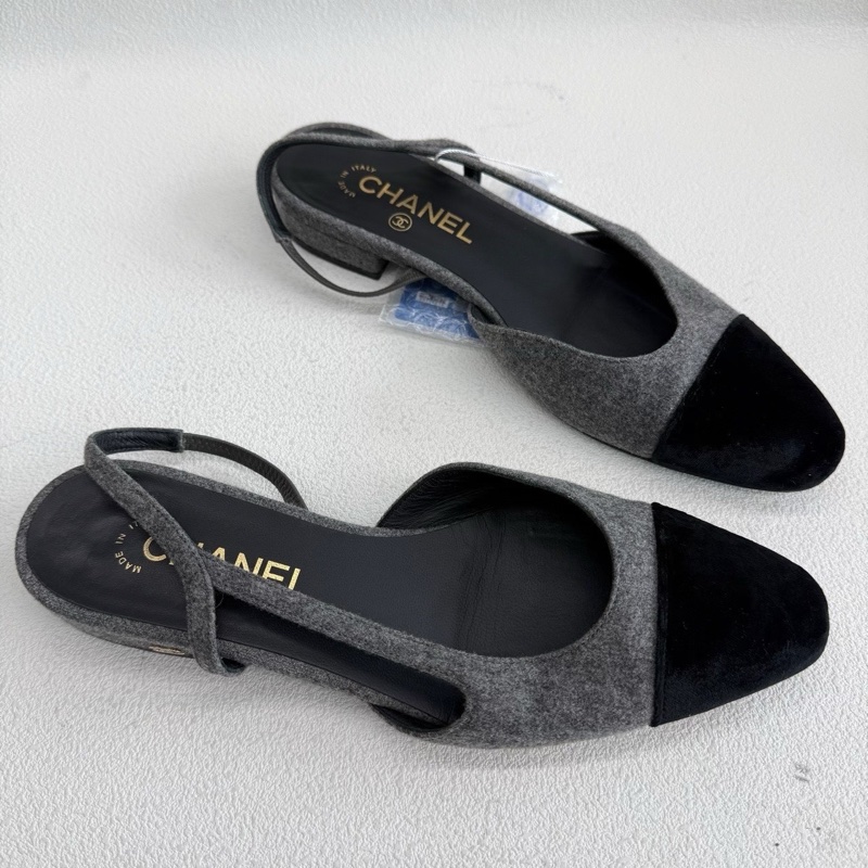 Chanel香奈兒平底Slingback 黑色拼灰色38.5碼-2
