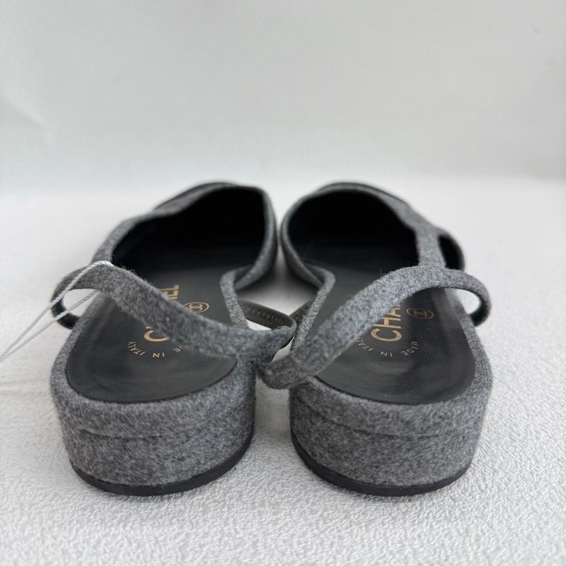 Chanel香奈兒平底Slingback 黑色拼灰色38.5碼-4