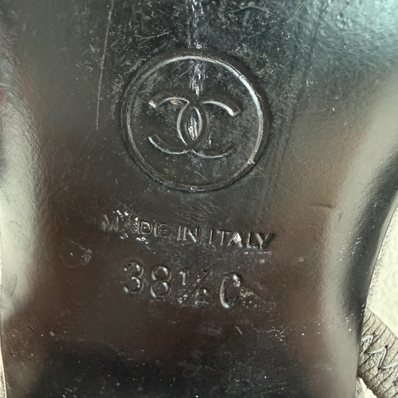 Chanel香奈兒平底Slingback 黑色拼灰色38.5碼-7