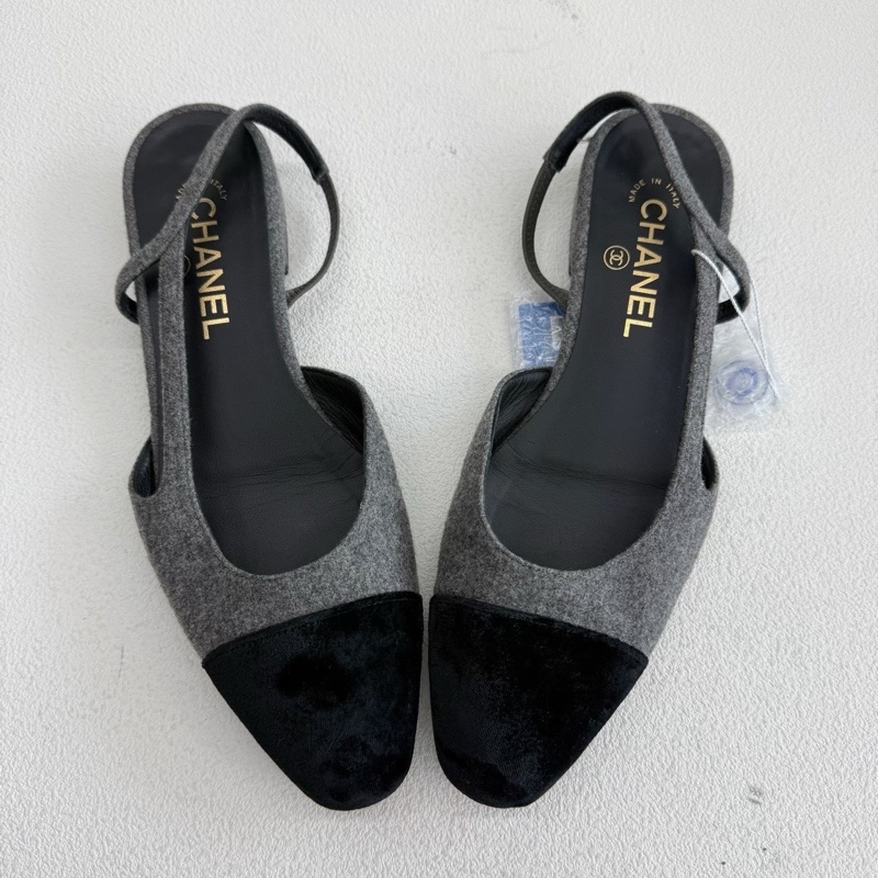 Chanel香奈兒平底Slingback 黑色拼灰色38.5碼-8