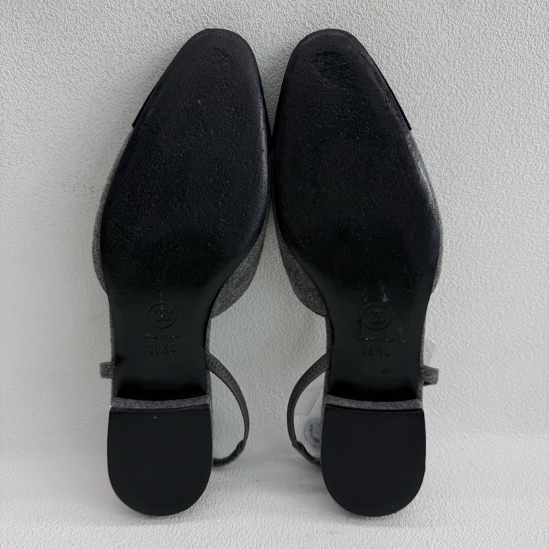 Chanel香奈兒平底Slingback 黑色拼灰色38.5碼-10