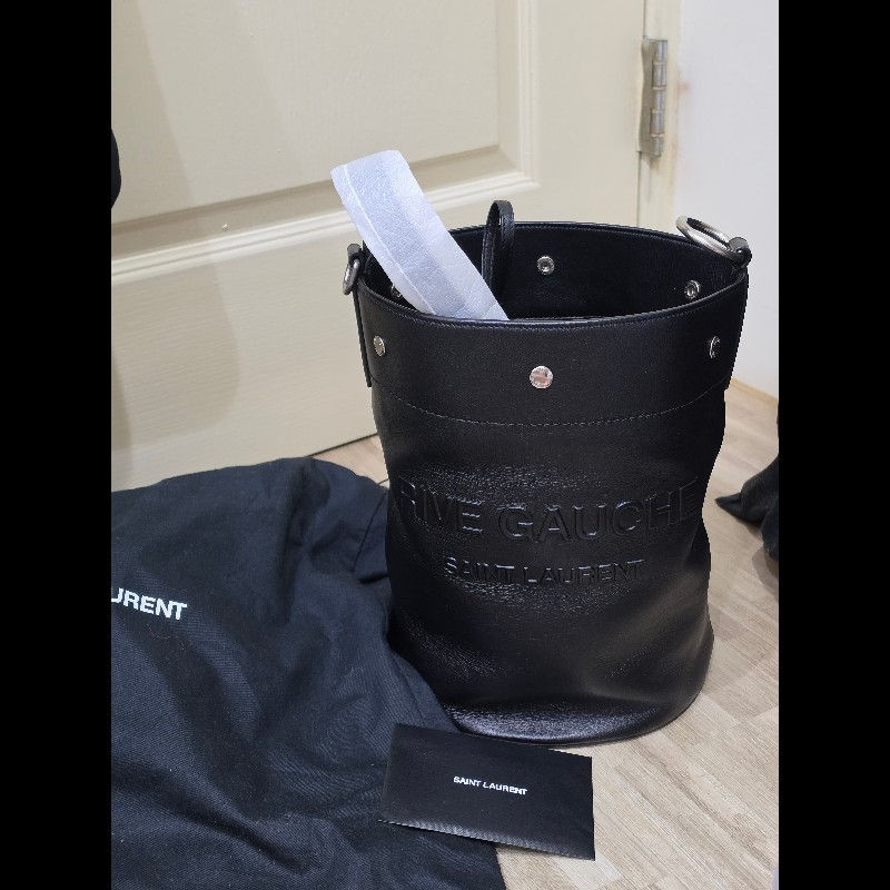 YSL Saint Laurent Rive Gauche 黑色皮革水桶包-0