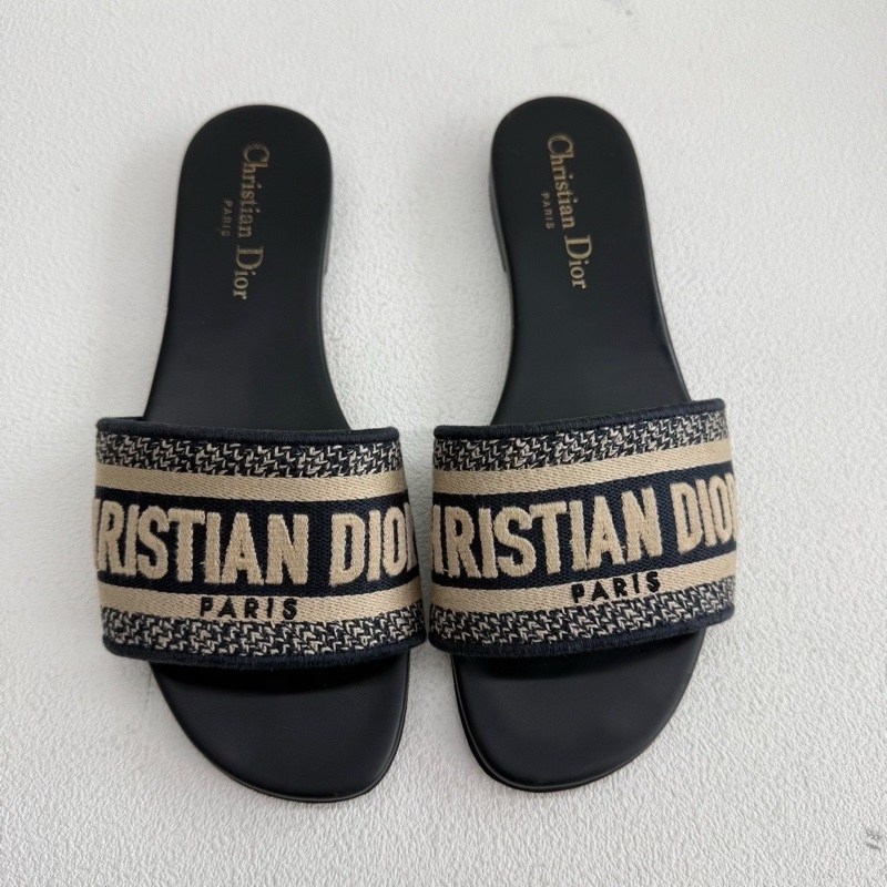 Dior迪奧 DWAY女士平底帆布印花刺繡拖鞋涼鞋   36.5碼-1