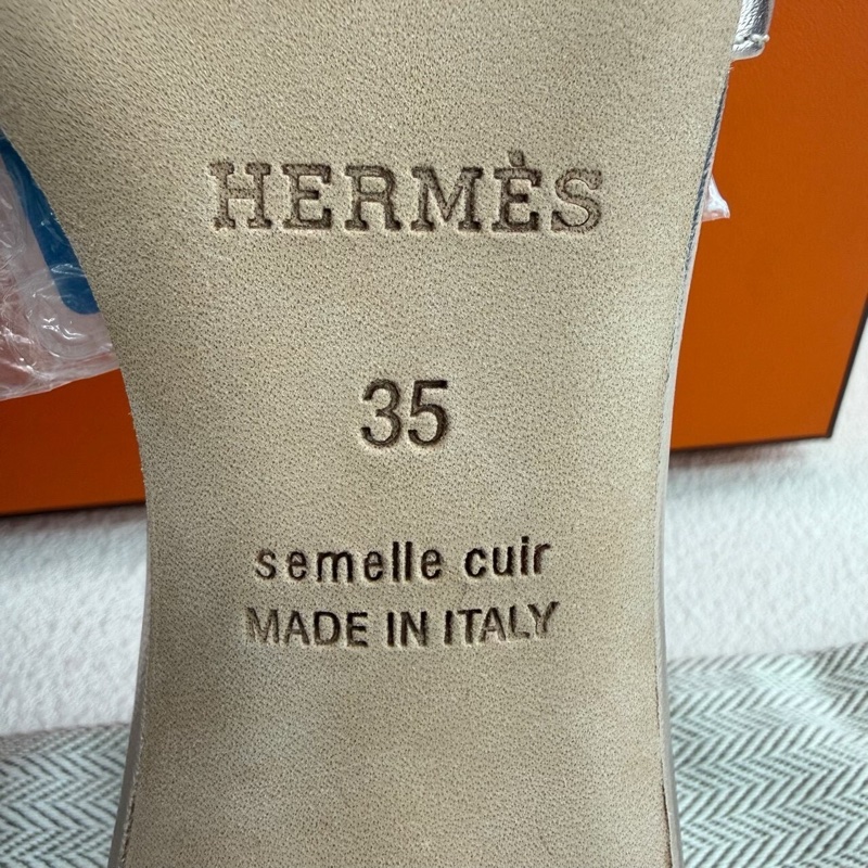 HERMES愛馬仕 Oasis 頭層牛皮 涼拖 金屬色 35碼-8