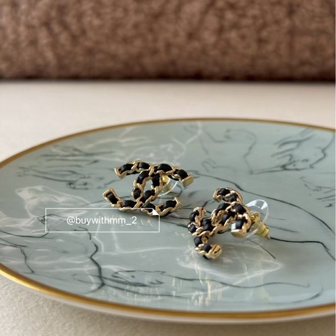 現貨💎香奈兒 26P皮穿鏈耳環 雙C/CC