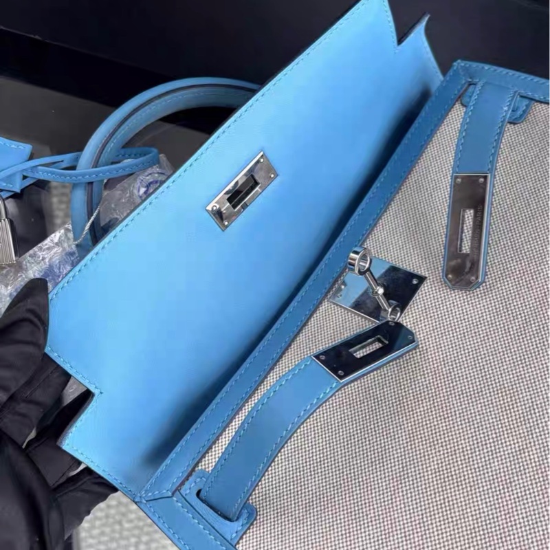 愛馬仕kelly28北方藍拼帆布  全套無票 D刻-8
