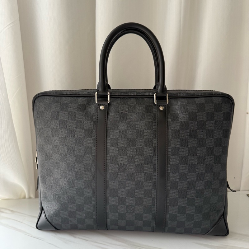 Louis Vuitton 路易威登 黑色 棋盤格 公文包 無附件-0
