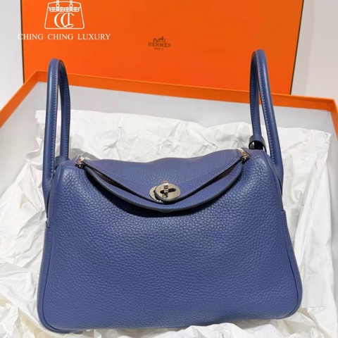 🌈Hermes💙Lindy 26💙7E明藍色銀扣🌈99新🌟TC皮🌟Stamp C🌟有盒💙