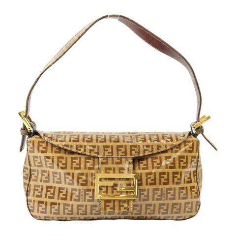 FENDI 塗層帆布Zucchino Double Flap Baguette金扣手挽肩背兩用袋