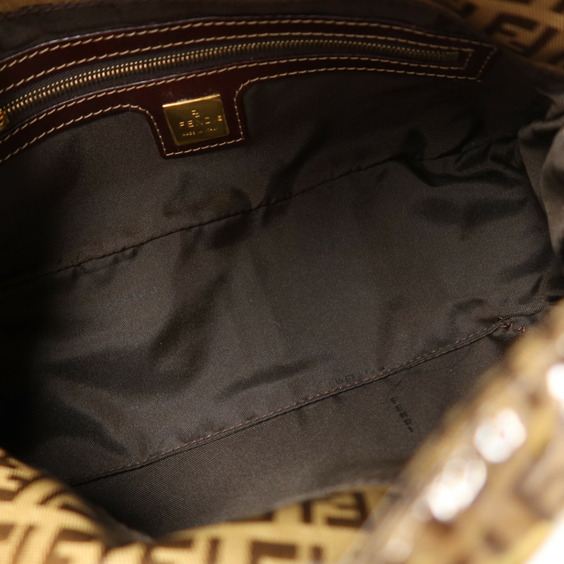 FENDI 塗層帆布Zucchino Double Flap Baguette金扣手挽肩背兩用袋-4