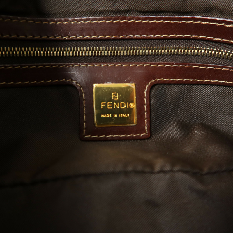 FENDI 塗層帆布Zucchino Double Flap Baguette金扣手挽肩背兩用袋-5
