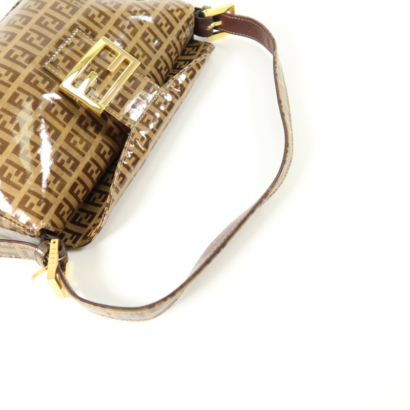 FENDI 塗層帆布Zucchino Double Flap Baguette金扣手挽肩背兩用袋-7