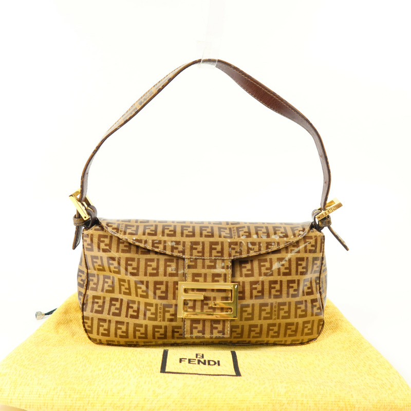 FENDI 塗層帆布Zucchino Double Flap Baguette金扣手挽肩背兩用袋-9