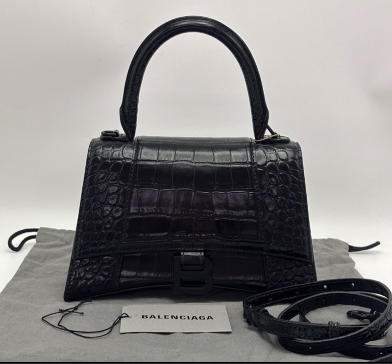 BALENCIAGA soblack鱷魚壓紋沙漏S碼肩背斜背包-1