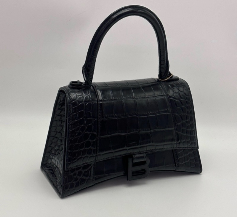 BALENCIAGA soblack鱷魚壓紋沙漏S碼肩背斜背包-2