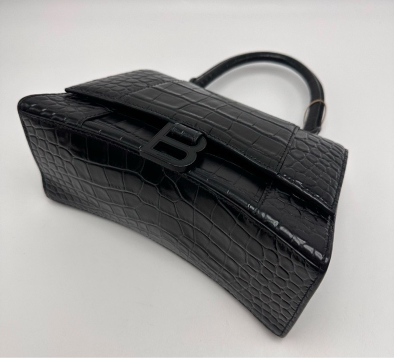 BALENCIAGA soblack鱷魚壓紋沙漏S碼肩背斜背包-3