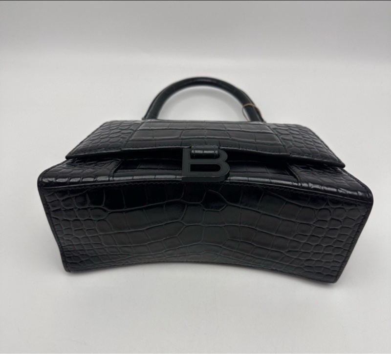 BALENCIAGA soblack鱷魚壓紋沙漏S碼肩背斜背包-4