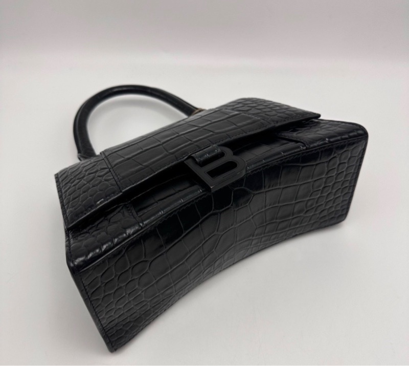 BALENCIAGA soblack鱷魚壓紋沙漏S碼肩背斜背包-5