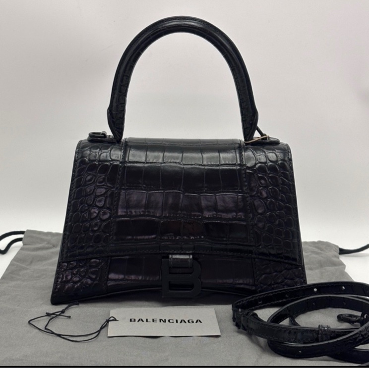 BALENCIAGA soblack鱷魚壓紋沙漏S碼肩背斜背包-7