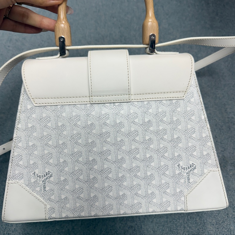 戈雅Goyard Saigon 西贡包 中号 白色老花拼皮木柄-1
