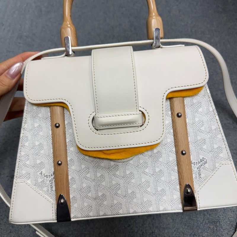 戈雅Goyard Saigon 西贡包 中号 白色老花拼皮木柄-7