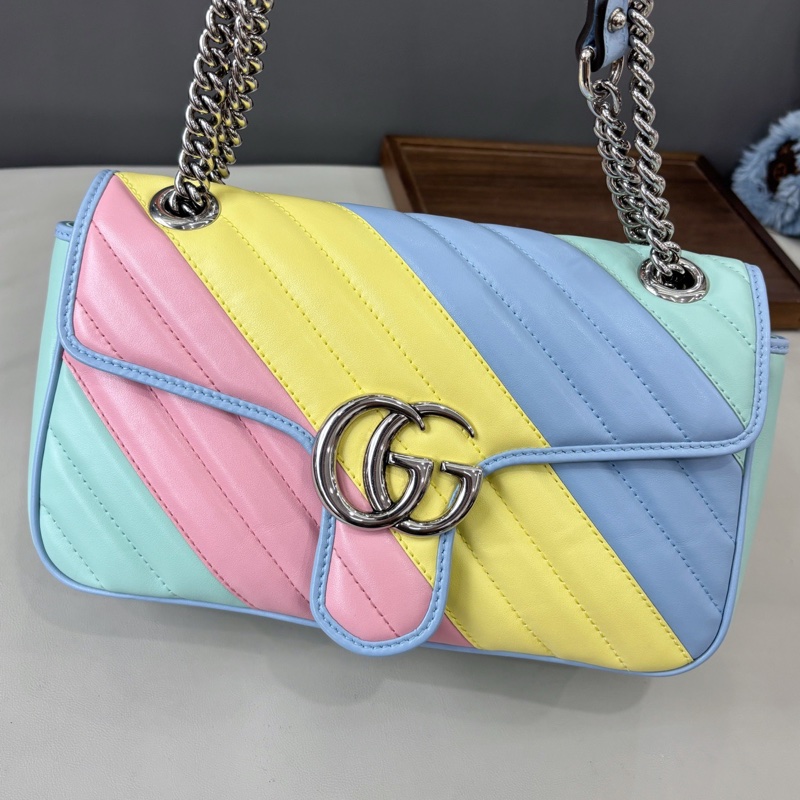 【近新閒置品】古馳Gucci 馬卡龍拼色斜紋marmont26單肩斜挎側背包鏈條包-0