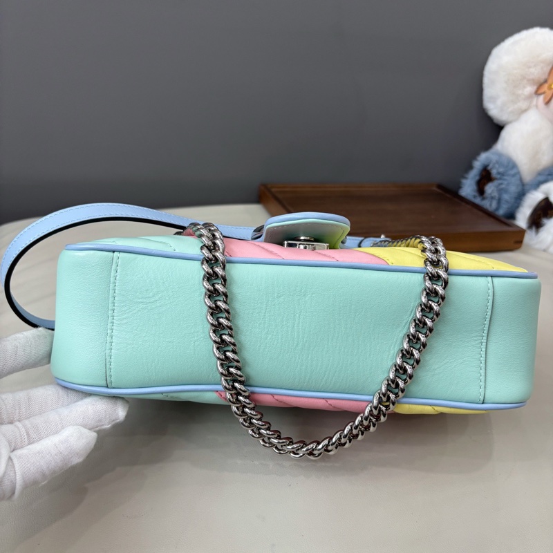 【近新閒置品】古馳Gucci 馬卡龍拼色斜紋marmont26單肩斜挎側背包鏈條包-5