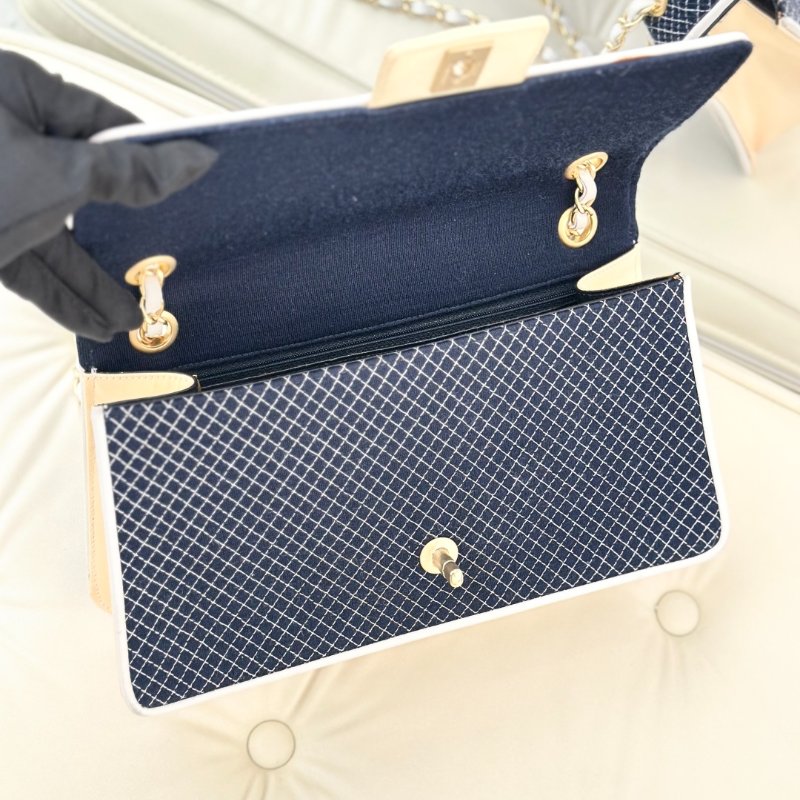 香奈兒/Chanel CF網球麵 航海網格單寧外縫線金扣肩背斜背包-3