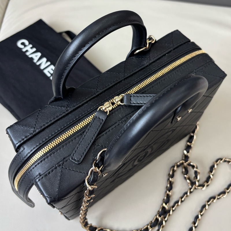 【近新閒置品】香奈兒 Chanel 22B黑金化妝盒子包芯片款手提斜挎側背包鏈條包-6