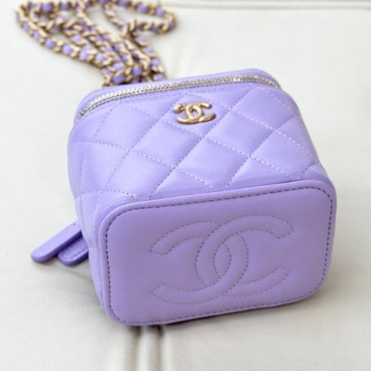 全新品 香奈兒/Chanel 淡紫色/薰衣草紫 羊皮金扣金球鏈條包-7
